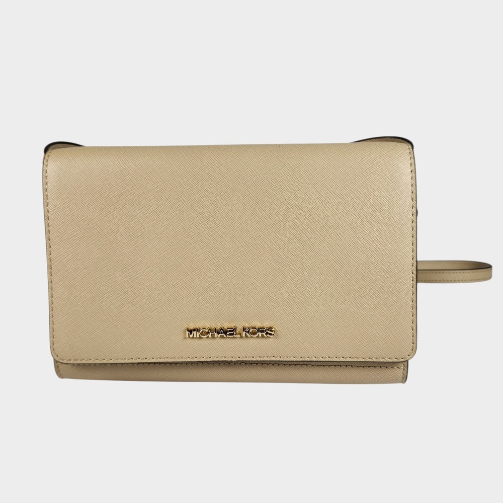 Michael Kors‎ Jet Set Crossbody Clutch Womens Bisque Leather Minimalist Neutral